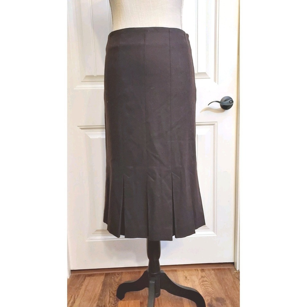 Les Copains Pleated Hem Skirt Womens Vtg 10 Brown Wool Cashmere Made In Italy